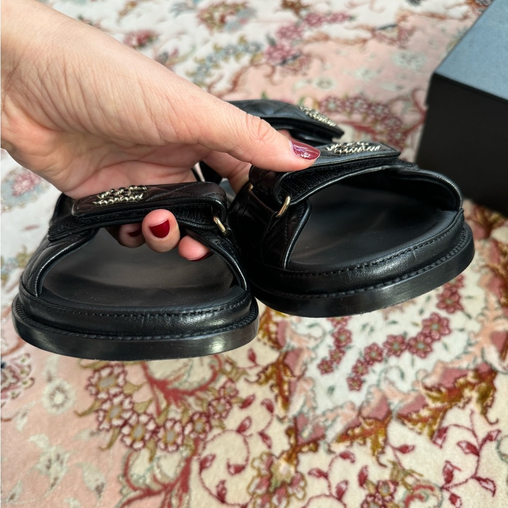 CHANEL Black Sandals with Silver Logo - Picture 5 of 14